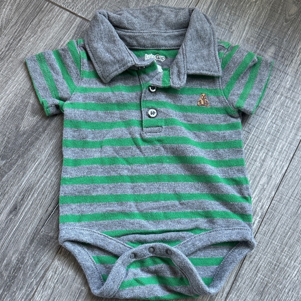 Vintage GAP Striped Green and Gray Baby Onesie